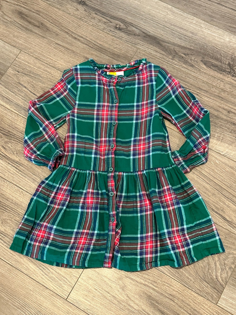 Boden Girls' 5-6 Green and Red Plaid Dress - Picture 2 of 7
